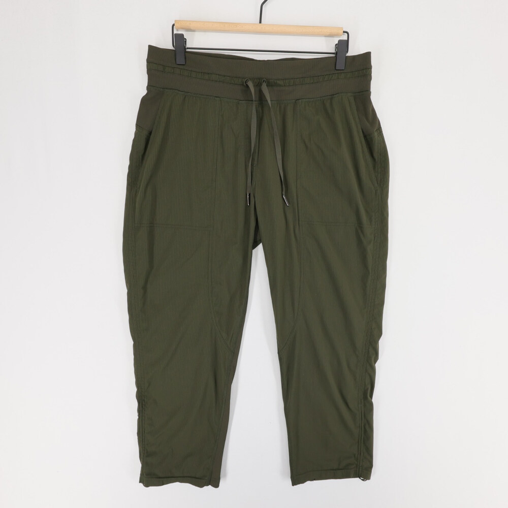 Lululemon Dance Studio Crop Pants Womens 10 Olive Green Drawstring Cinch Ruched